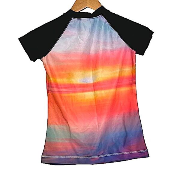 🌴Old Navy Ombre Sunset Rash Slim Fit Guard Girls Large Short Sleeve - Picture 2 of 7